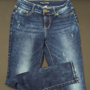 Maurices Blue Skinny Jeans with Distressed Details